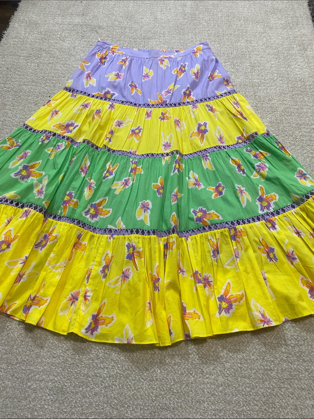 Ālivia Caroline Tiered Floral Maxi Skirt Bouncing Buds Multi Size S 100% Cotton - Picture 12 of 16